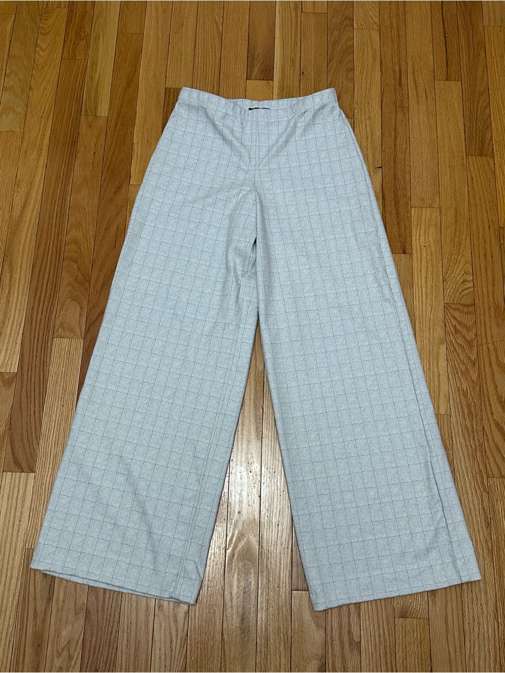 Jones New York Light Gray Grid Wide-Leg Trousers